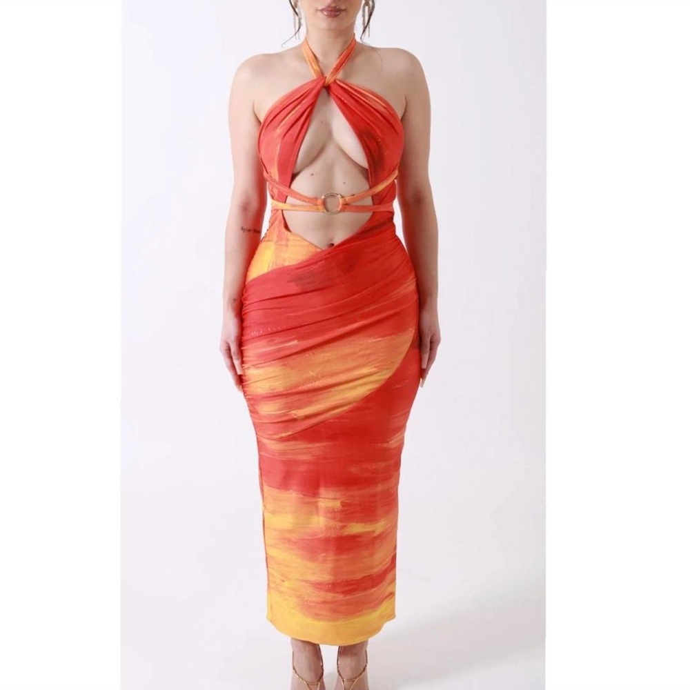 Red and Orange Halter Dress from Farai London